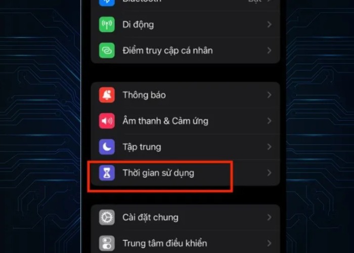 Truy cập vào mục "Thời gian sử dụng"