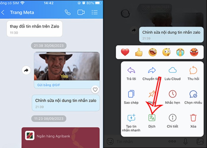 Nhấn giữ vào tin nhắn cần dịch