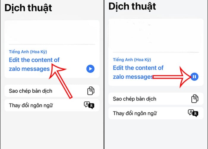 Nhấn biểu tượng play để nghe nội dung dịch