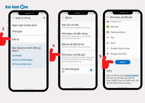 Hoàn tất quá trình khôi phục cài đặt gốc đối với điện thoại Samsung