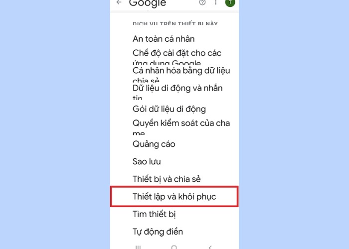Chọn vào "Thiết lập và khôi phục"