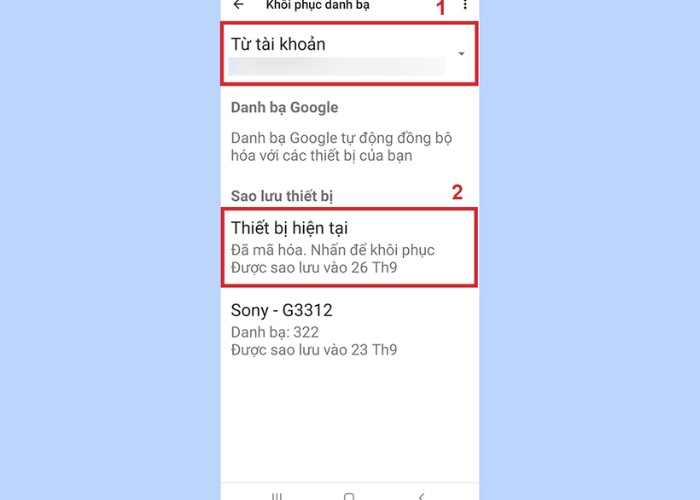 Chọn tài khoản Google bạn sử dụng nhấn vào "Thiết bị