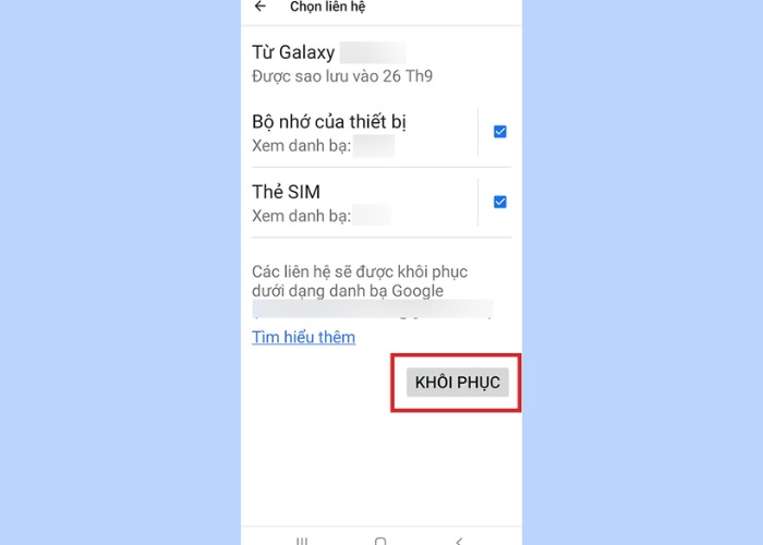 Nhấn "Khôi phục" đợi một chút để hoàn tất