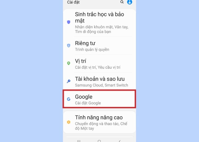 Tùy chọn vào "Google"