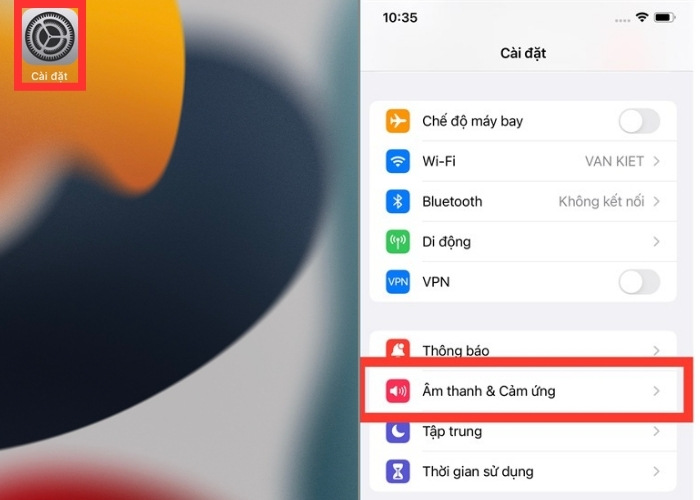 Vào "Cài đặt" chọn "Âm thanh & Cảm ứng"