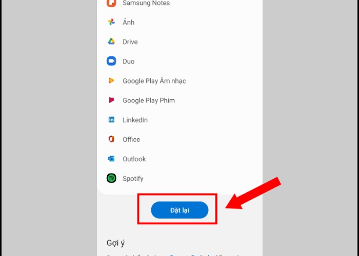 Nhấn vào "Đặt lại" để khôi phục cài đặt gốc