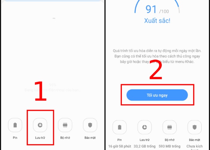 Vào “Lưu trữ” rồi chọn “Tối ưu ngay”