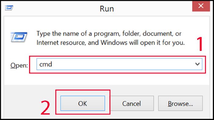 Nhấn Windows + R > nhập cmd > chọn OK