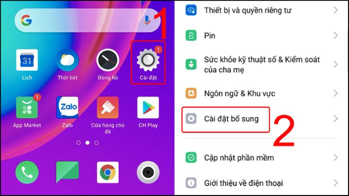 Vào “Cài đặt” > chọn “Cài đặt bổ sung”