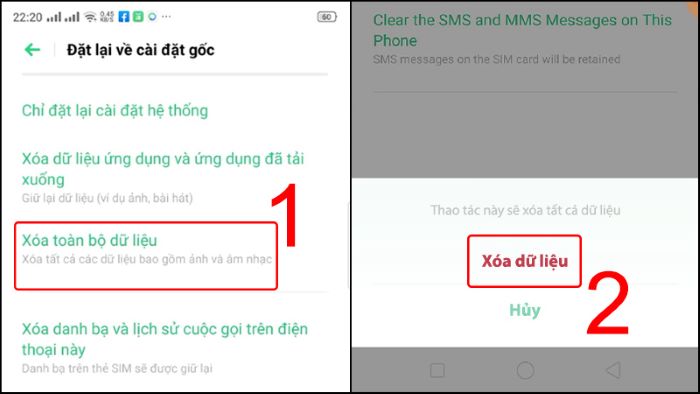 Chọn “Xóa toàn bộ dữ liệu” > “Xóa dữ liệu”