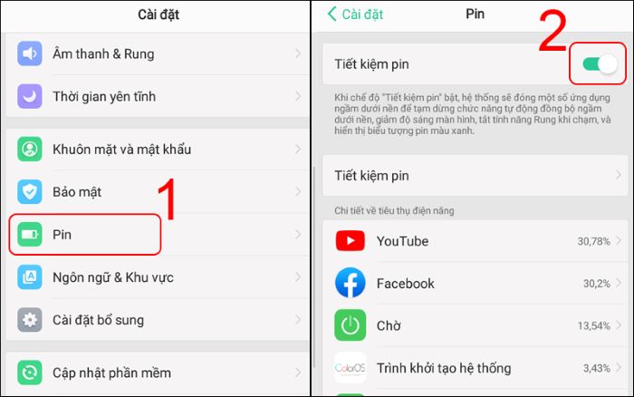 Tắt chế độ tiết kiệm pin