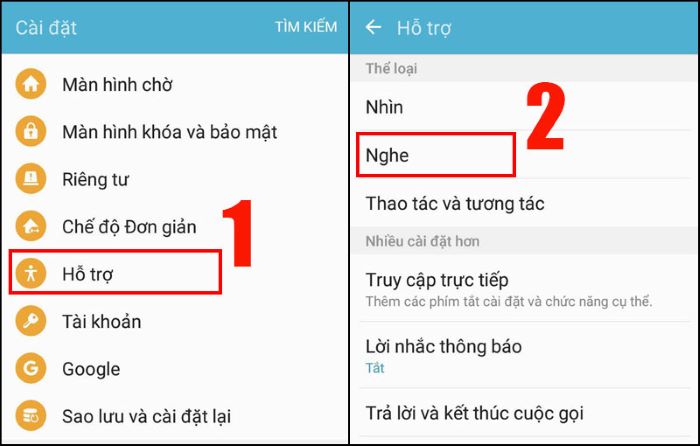 Vào mục Cài đặt > chọn Hỗ trợ > Nghe