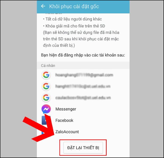 Chọn Đặt lại thiết bị