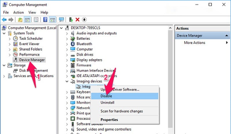 Disable camera thông qua Device Manager