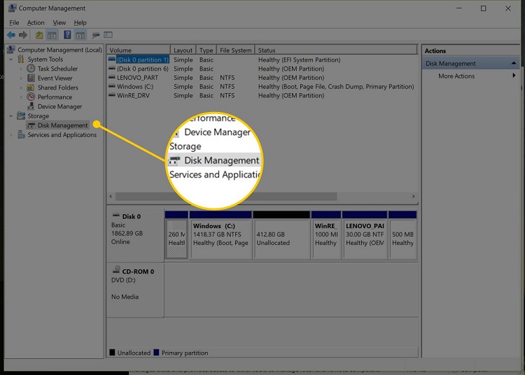 Click chọn Disk Management