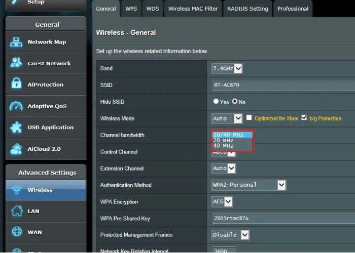 Sự kết hợp giữa 20MHz với 40MHz
