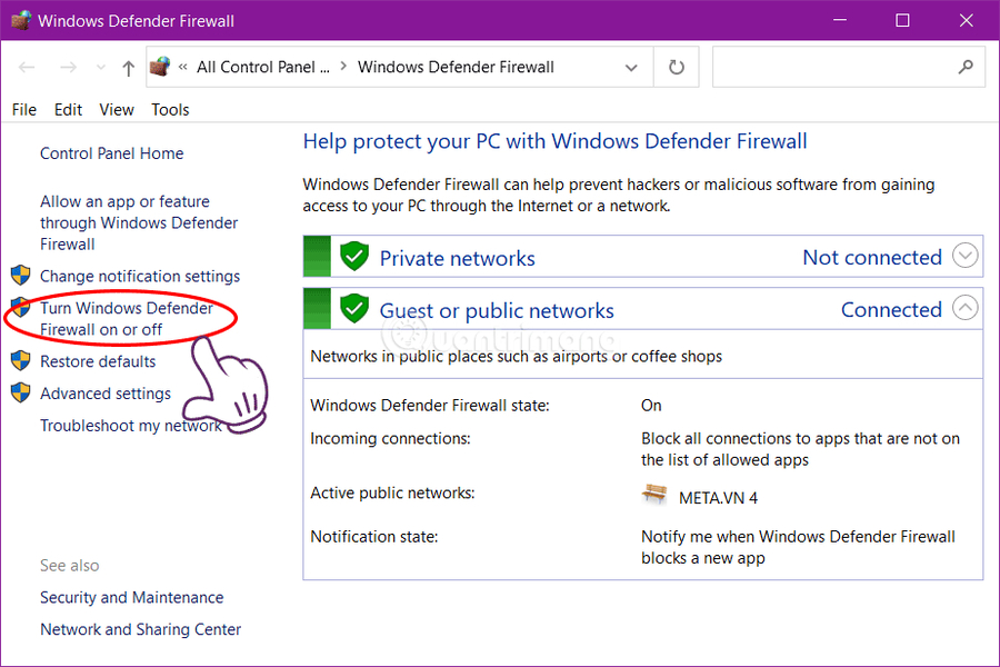 Tắt firewall để khắc phục lỗi Error 0x80070035 một cách