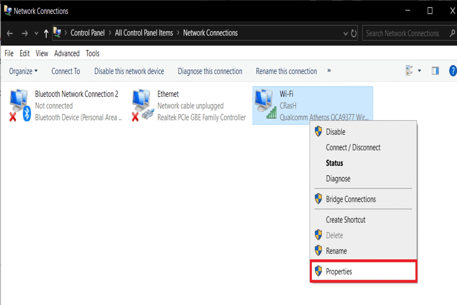 Chọn Properties để thực hiện các bước tiếp theo