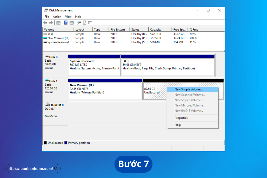 Các bước để phân vùng ổ cứng
