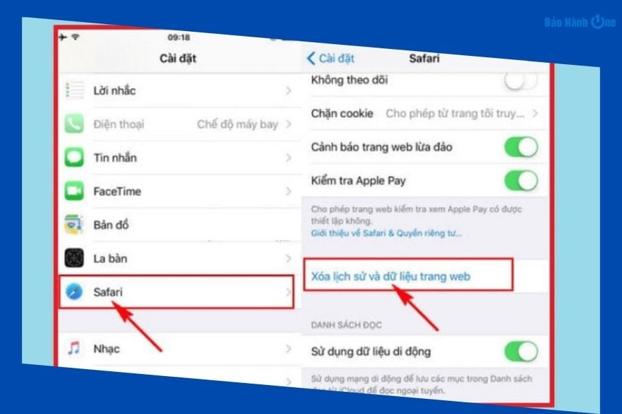 Thực hiện xóa phần lịch sử truy cập trên Safari