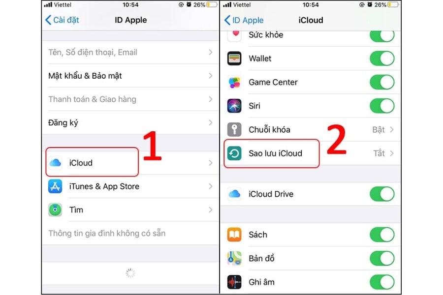 Sao lưu iCloud trên thiết bị