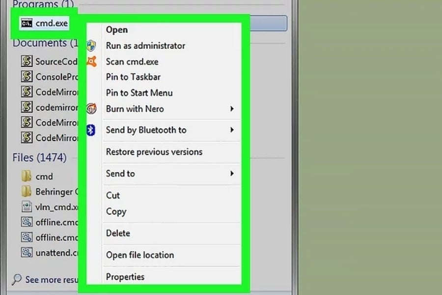 Mở file CMD.exe trong Command Prompt