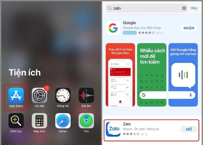 Tìm kiếm và tải Zalo trên App Store