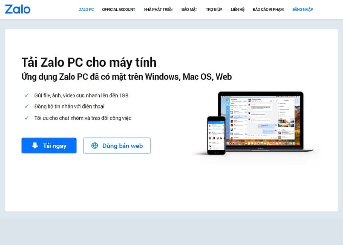 Truy cập vào đường link Zalo và tải Zalo Pc