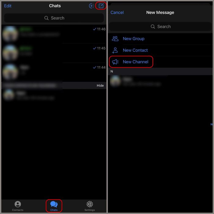 Chọn biểu tượng cây bút > chọn “New Channel”