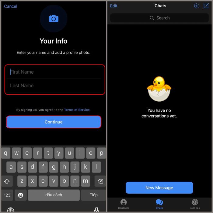 Nhập tên > chọn “Continue”