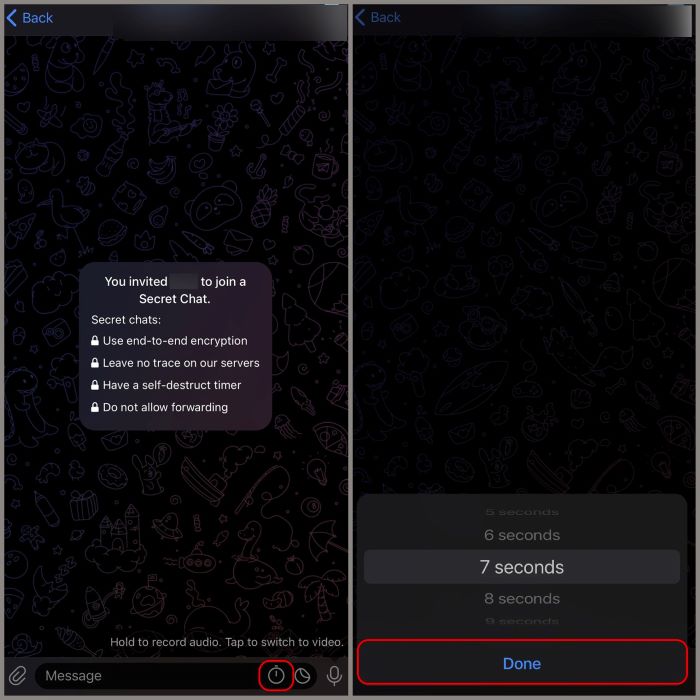 Cài đặt thời gian tự động hủy tin nhắn