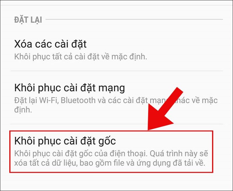 Khôi phục cài đặt gốc điện thoại Samsung
