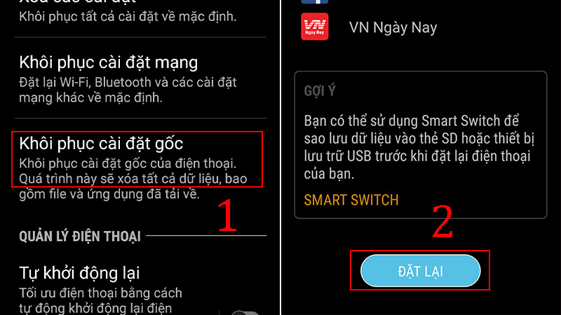 Khôi phục cài đặt gốc điện thoại Samsung