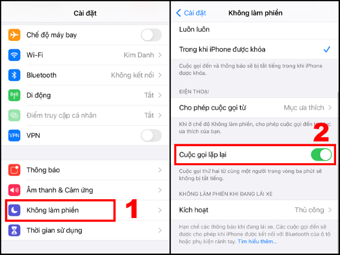 Bật chế độ “Cuộc gọi lặp lại”
