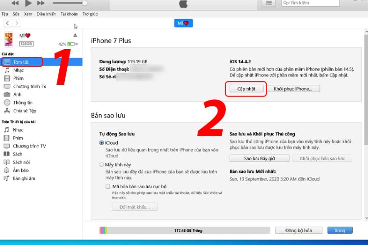 Cập nhật hoặc khôi phục iOS qua iTunes