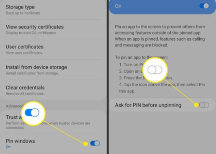 Bật chế độ "Yêu cầu nhập mã pin trước khi