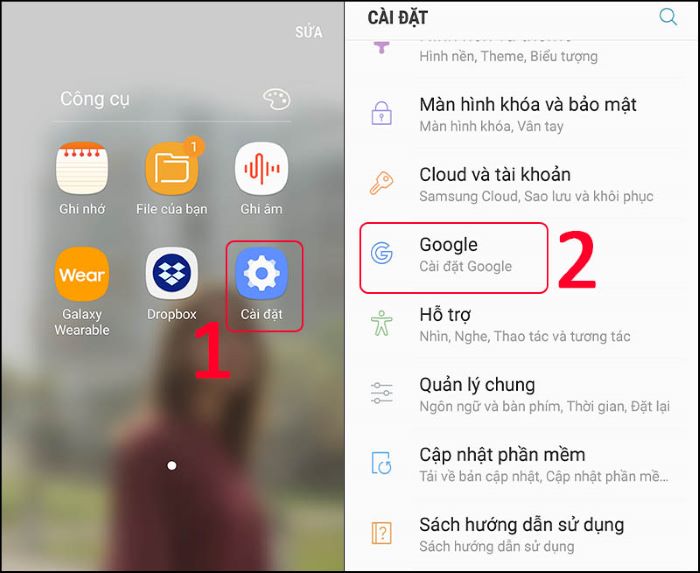Vào “Cài đặt” > chọn “Google”