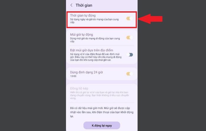 Kiểm tra cài đặt ngày, giờ