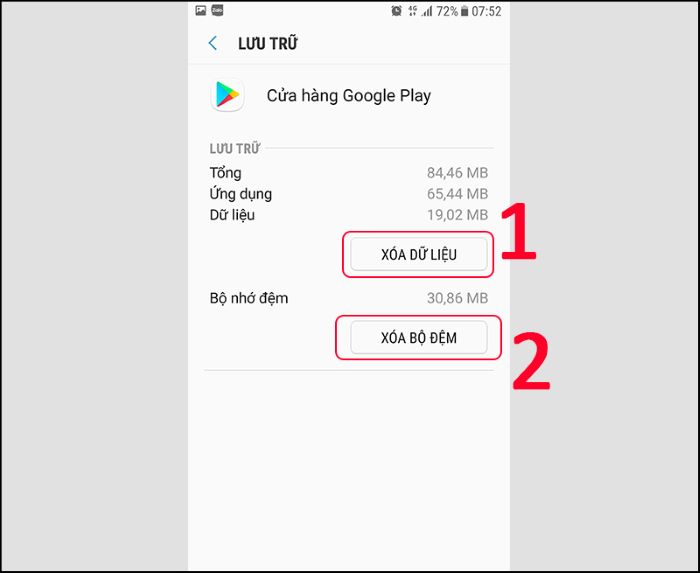 Chọn “Xóa dữ liệu” hoặc “Xóa bộ đệm”