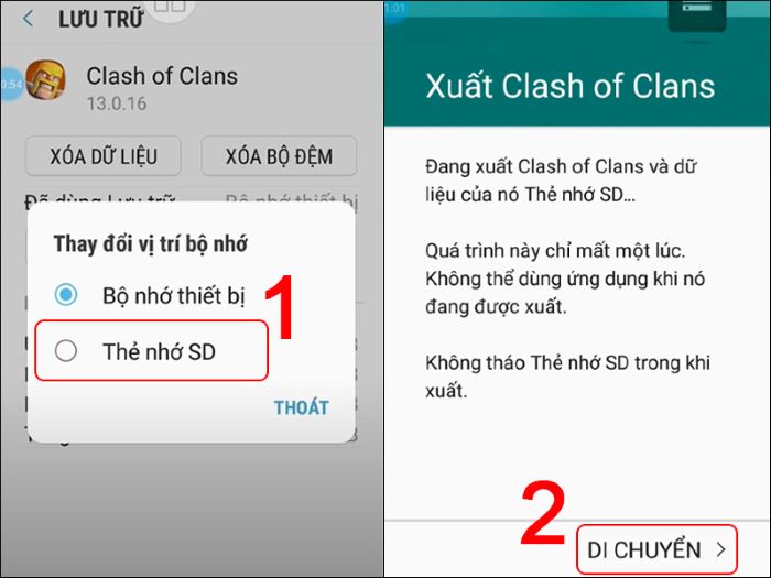 Chọn “Thẻ nhớ SD” > “Di chuyển”