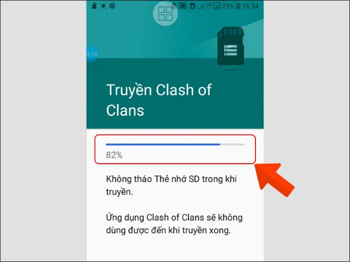 Điện thoại thực hiện lệnh chuyển ứng dụng sang thẻ nhớ