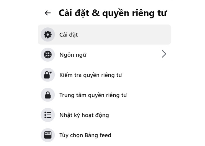 Mở "Cài đặt" trong "Cài đặt & quyền riêng tư"