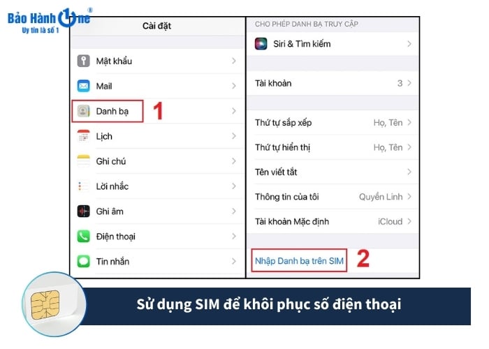 Thao tác khôi phục số điện thoại bằng sim