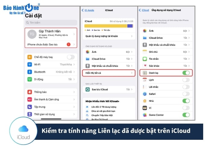 Thao tác kiểm tra đồng bộ hóa Danh bạ trên