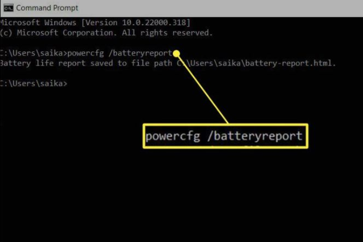 Nhập lệnh powercfg /batteryreport