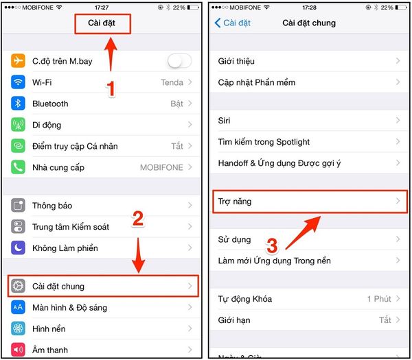 Vào mục trợ năng để bật tính năng lọc âm