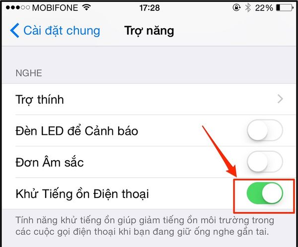 Nhấn vào mục Khử tiếng ồn điện thoại để khắc