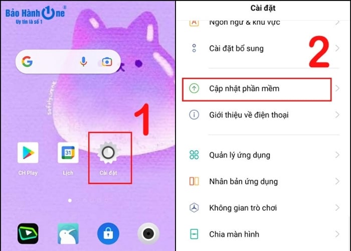 Vào "Cài đăt" chọn "Cập nhật phần mềm"