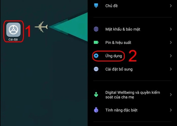 Chọn mục "Ứng dụng" trong Cài đặt