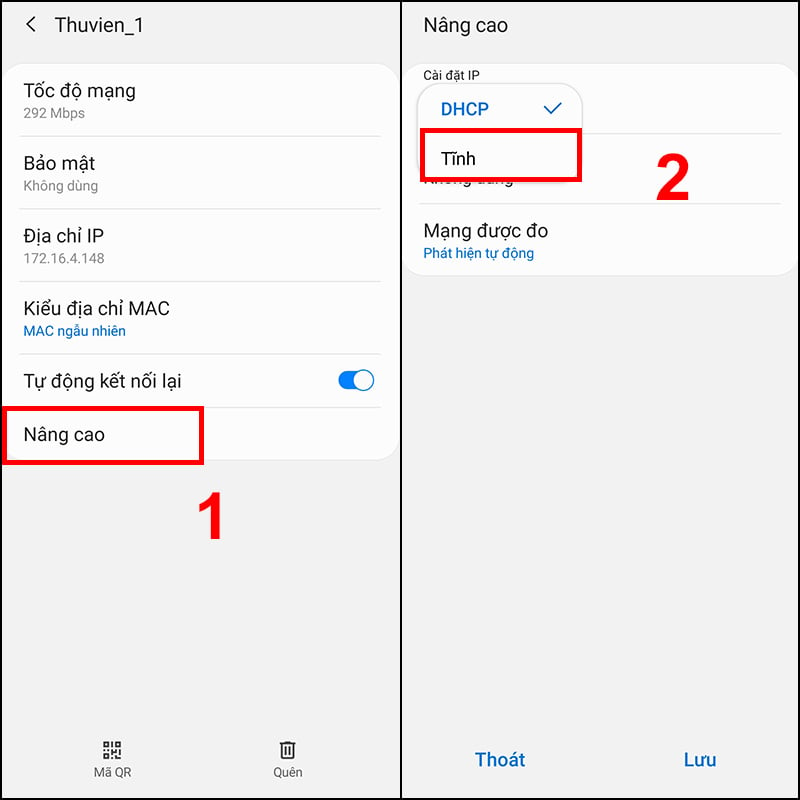 Tại Cài đặt IP -> Cài đặt Nâng cao ->